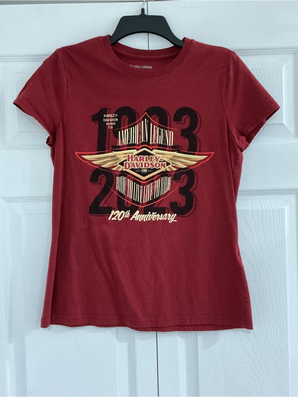 Harley-Davidson women’s Crewneck Tee in Burgundy Red